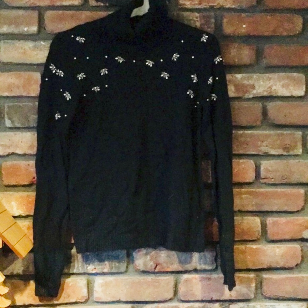 Zara Black Wool TurtleNeck Sweater with Gems!